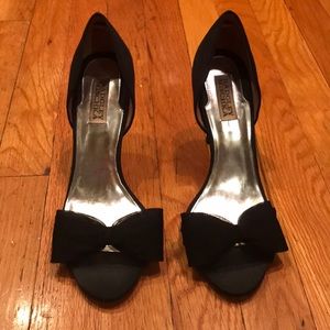 Badgley Mischka Black Satin Peep Toe D’Orsay Pumps